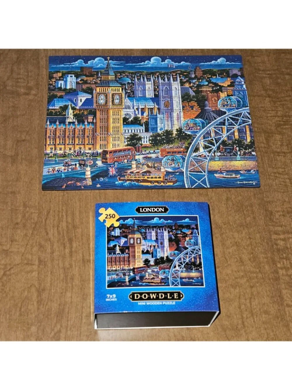 2 Dowdle Mini Wooden Jigsaw Puzzle Lot London Balloons Paris 250 Pieces Complete
